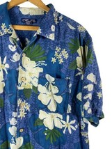 Silk Hawaiian Shirt Size Large Mens Blue Floral Button Down Vintage Y2K ... - £26.15 GBP