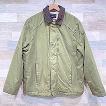 Dockers Insulated Barn Jacket Green Brown Leather Collar Chore Coat Mens... - $79.19