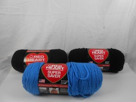 Red Heart Super Saver Yarn Lot Of 3 blue and 2 black - £10.46 GBP