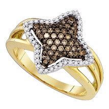 10k Yellow Gold Brown Color Enhanced Diamond Womens Star Cluster Cocktail Ring - £366.83 GBP