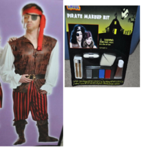 Mens Pirate Shirt, Pants, Belt, Bandana, Makeup, Patch 6 Pc Halloween Co... - £26.82 GBP