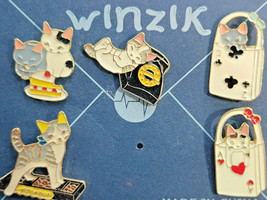 Winzik Kitty Cats Fashion Brooch Tac-Pins Enameled Gold-Tone Set of 5 - £15.74 GBP