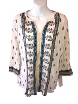 Sundance Ivory Crinkle Cotton Floral Tunic Top Size Medium - £20.04 GBP