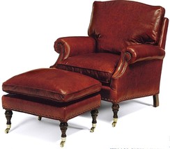 Accent Chair Occasional Library Side Oxblood Red Leather Fiber Back Fill... - $5,239.00