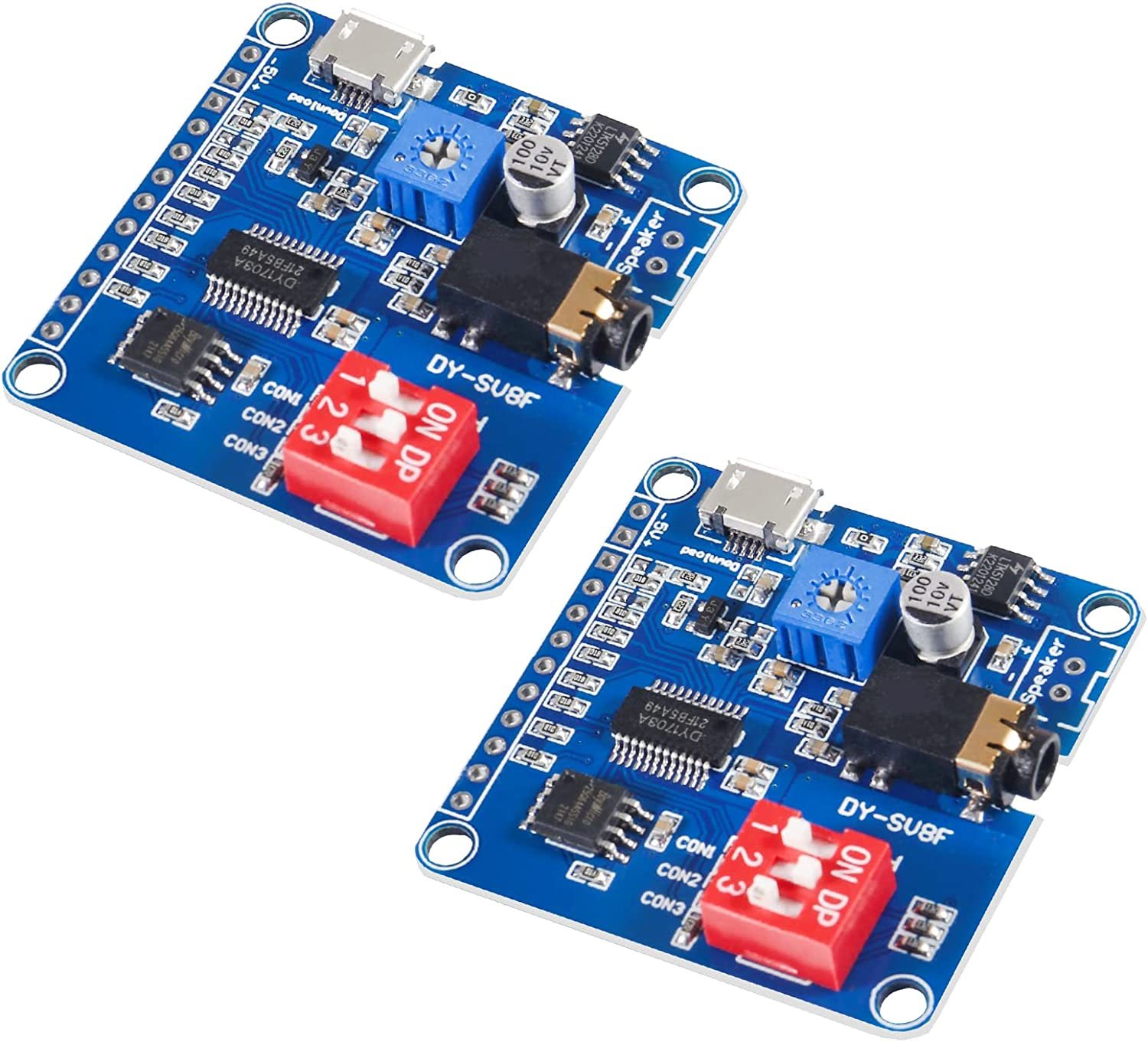Qccan 2Pcs Voice Playback Module Mp3 Player Uart I/O Trigger Amplifier Class D  			