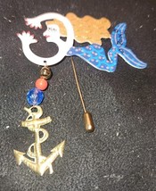 Karen Rossi Mermaid With Anchor Lapel Pin Brooch Cute Funky Flights - $184.10 MXN