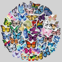 50 Pcs Butterfly Flower Handmade Stickers Premium Quality Waterproof PVC Decals  - £7.94 GBP