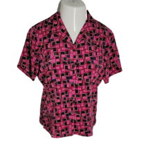 Notations Classy Button Up Collared Shirt Blouse ~ Sz M ~ Purples &amp; Black - £16.97 GBP