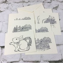 Black And White Illustrated Note Cards Lot Of 7 Easter Bunny Intricate H... - $11.88