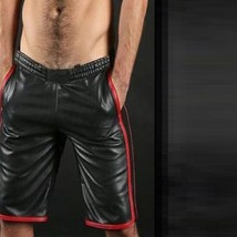 34&quot; Mens Real Cowhide Leather Short Slim Fit Leather Baseball NBA Shorts - $68.16