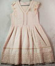 LOFT Fit &amp; Flare Dress Womens Size 6 Beige Crochet Sleeveless V Neck Bac... - $29.16