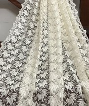 Off White Embroidered Net Tulle Fabric Bridal Wedding Fabric, Mesh Fabric NF1063 - £8.25 GBP+
