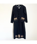 Vtg 90s Hot Cotton Black Maxi Sleeveless Dress Button Jacket Animal Leaf... - $41.13 CAD
