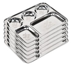 Steel Laser Partition Plate 5 in1 / Bhojan Thali/Dinner Plate Set of 6 - £37.76 GBP