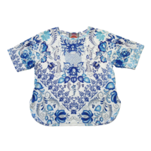 NWT Johnny Was Farrow Oversized Cropped Tee in Blue Floral Jersey T-Shirt Top M - £69.58 GBP