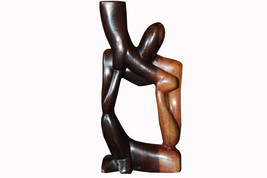 Vintage Hand Carved African Man Playing Horn Ghanaian Sculpture African Art  - £43.96 GBP