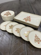 Otagiri  Christmas Tree Ivory Gold Plastic 4 Trays  14x10.5&quot; 5 Coasters - $29.69