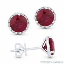 2.30ct Round Cut Lab-Made Ruby &amp; Diamond Martini Stud Earrings in 14k White Gold - £258.13 GBP