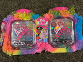Barbie Extra FUR Makeup Purse! 9 Clear Glitter Lip Gloss Pink Rainbow New - £23.36 GBP