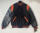 Vintage Holloway Black &amp; Orange Wool &amp; Leather Letterman Varsity Jacket ... - £228.23 GBP