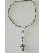 Metallic Beads Necklace with Cross 16&quot; Handmade - $12.32 CAD