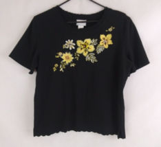 Vintage Napa Valley Black Blouse With Yellow Embroidered Floral Design L... - $14.53