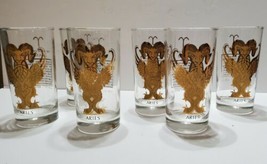 Vintage 6 Set ARIES The Ram Zodiac Glasses Gold Gilded 5.5&#39;&#39; Tall Astrol... - $46.41