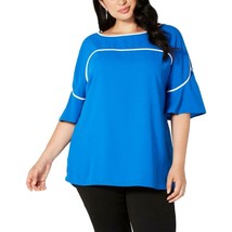Alfani Plus Size Piping Trim Blue High-Low Blouse Stormy Sea Size 0X NWT - £12.66 GBP