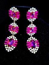 Pink AB Drop Earrings, Rhinestone Chandelier Earrings, Stage or Pageant Jewelry, - £33.23 GBP