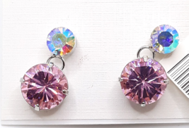 Chapal Zenray Earrings Pink &amp; Iridescent Colored Crystals Rhodium - Drop - £32.04 GBP