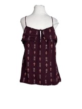 Madewell Womens Size Small Tank Top Ikat Ruffle Maroon Red Cotton Sleeve... - $18.81