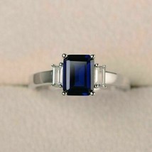 3.55Ct Simulated Sapphire Diamond Engagement Ring 14K White Gold Plated Silver - £79.12 GBP