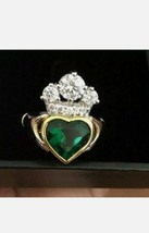 3Ct Herz Labor Erstellt Smaragd Diamant Claddagh Krone Ring Weiß Gold Versilbert - £107.55 GBP
