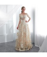 Beautiful Floral Prom Dresses Walk Beside You Lace 3/4 Sleeves A-line Ch... - $349.99