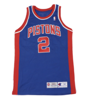 Vtg Champion Detroit Pistons Stacey Augmon Basketball Jersey Gamer Blue ... - $889.96