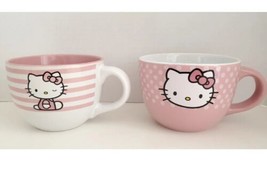 2 x Hello Kitty  24 oz Pink &amp; White Ceramic Mug Coffee Soup Bowl New Sanrio - £31.30 GBP