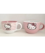 2 x Hello Kitty  24 oz Pink &amp; White Ceramic Mug Coffee Soup Bowl New Sanrio - £31.37 GBP