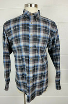 Mens Brooks Brothers Madison Plaid Button Front Shirt Cotton Gray Brown ... - $19.80