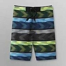 Mens Swim Board Shorts Joe Boxer Black Gray Green Blue Striped-sz 30 - £10.90 GBP