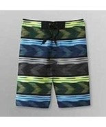 Mens Swim Board Shorts Joe Boxer Black Gray Green Blue Striped-sz 30 - £10.89 GBP
