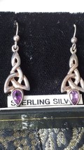 Vintage 1980-s 925 Silver Celtic Amethyst Drop Dangle Earrings in Origin... - £88.06 GBP