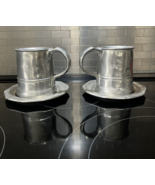 2 Wilton Pewter 4&quot; x 3.5&quot; Mugs steins with saucers RWP made in Columbia ... - £50.67 GBP