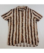 Express Mens M Shirt Brown Beige Striped Rayon Button Front Casual Camp ... - $528.15 MXN
