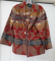 Ralph Lauren Wool Southwestern Blanket Jacket Coat Suede Trim Women&#39;s Size S VTG - £312.11 GBP