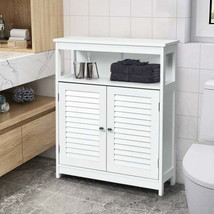 Wood Freestanding Bathroom Storage Cabinet with Double Shutter Door-White - £87.14 GBP