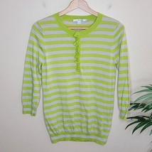 Boden | Lime Green &amp; Gray 3/4 Sleeve Wool Sweater with Ruffle Detail, size US 8 - £19.03 GBP