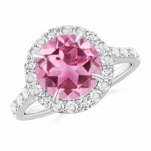 ANGARA Round Pink Tourmaline Engagement Ring with Diamond Halo - £1,947.80 GBP