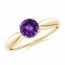 ANGARA Solitaire Round Amethyst Tapered Shank Ring for Women in 14K Solid Gold - £452.43 GBP
