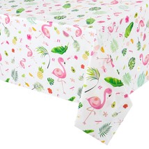 Flamingo Tablecloth - 2 Pcs 108&#39;&#39;X 54&#39;&#39; Tropical Luau Party Disposable Plastic T - £14.38 GBP