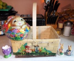  Vintage EASTER/SPRING Items ~ Painted Basket, Egg Cup, Rabbit Cake Toppers - £20.77 GBP